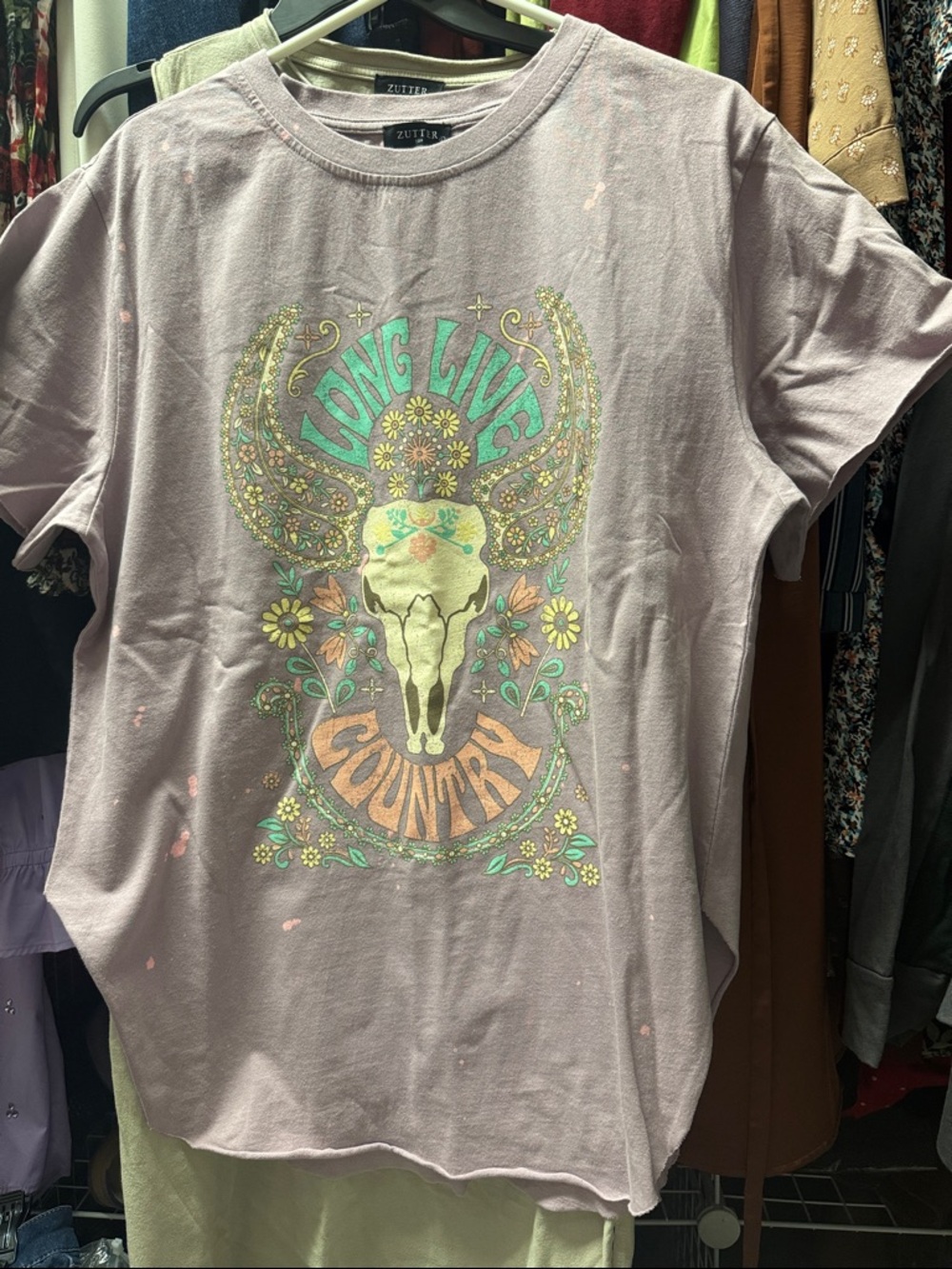 NWOT SZ LG Long Live Country Graphic Tee - Dusty Mauve w/split sides
